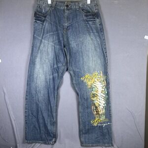 Vintage Y2K MISKEEN 38x34 Hip Hop Baggy Pants Skate Denim Jeans Streetwear Style